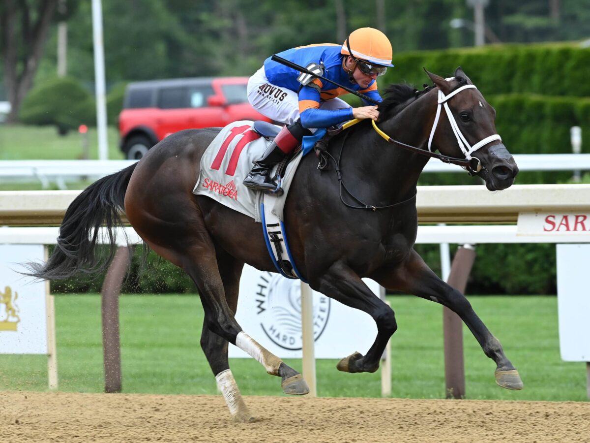 2yo filly The Queens M G wins the 2024 Schuylerville S. on opening day at Saratoga | NYRA photo
