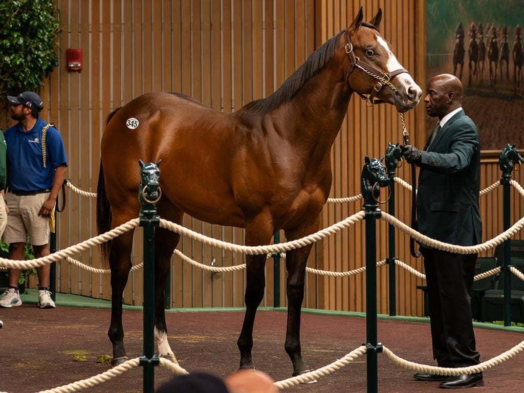 Into Mischief's $1.75M colt, hip 345, at the 2024 Keeneland September sale - Nicole Finch