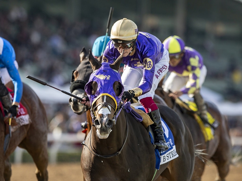 J B Strikes Back wins the $200,000 Laffit Pincay S. (G2) at Santa Anita Park - Benoit photo