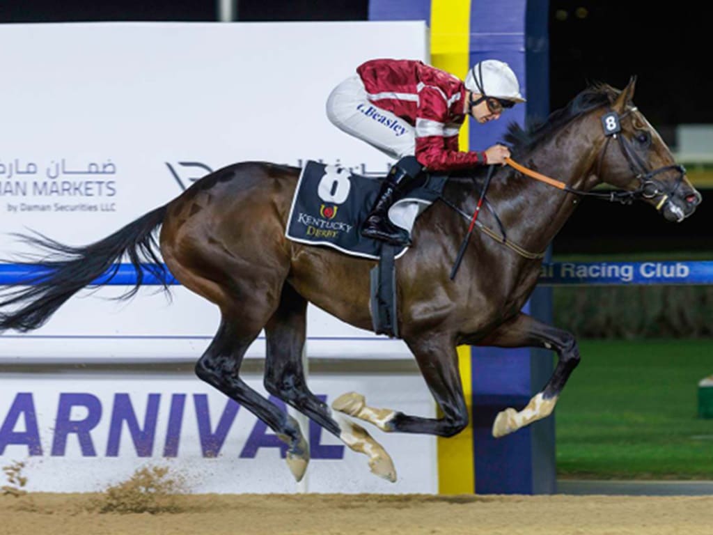 Golden Vekoma winning the 2024 UAE 2000 Guineas Trial S. - DRC photo